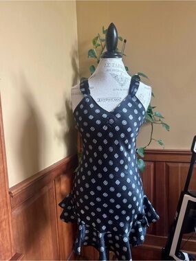 Body Glove Black and White Polka Dot Satin Chemise Slip